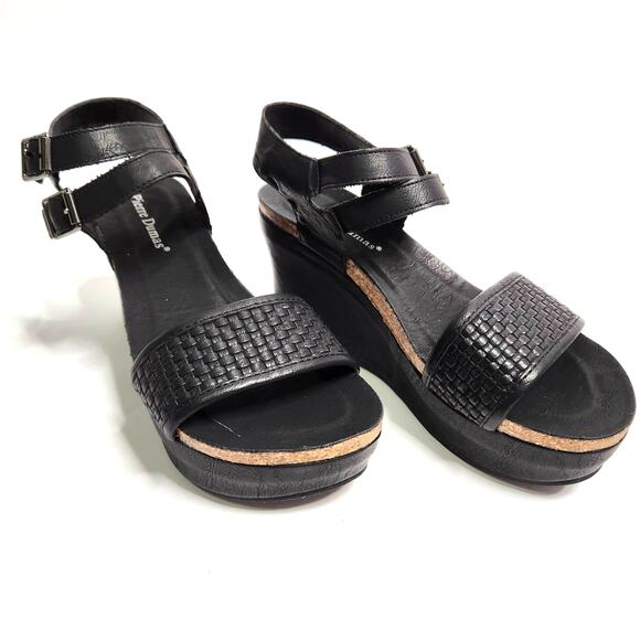 Pierre Dumas Hester-12 Wedge Sandals Size 8 Double-Buckle Vegan Faux Leather - Picture 2 of 16